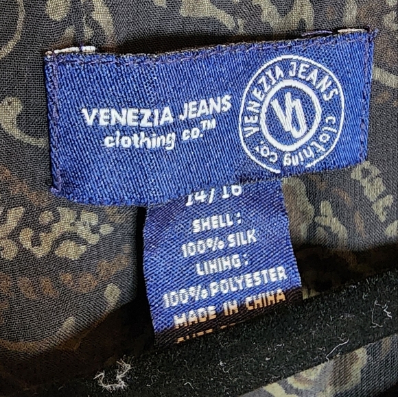 Venezia 100% silk midi dress. Black brown. Size 14/16. Y2K vintage. - Picture 5 of 14